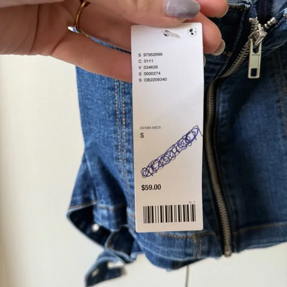 Silence+Noise Mia Belted Buckle Denim Tube Top Urban Outfitters Size Small Y2K - Picture 9 of 12